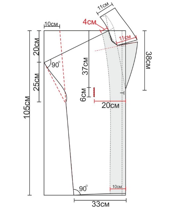 Выкройка пальто оверсайз со спущенным плечом, с цельнокроеным рукавом