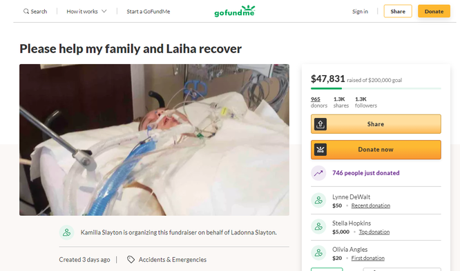 Страница сбора на сайте GoFundMe